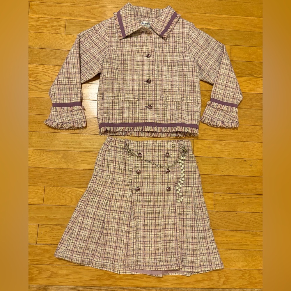 Girls Tweed Two-Piece Set with Purple Accents